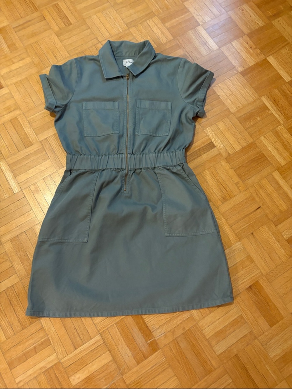 J.Crew Collard Zip-Front  Dress in Slate Green NWOT